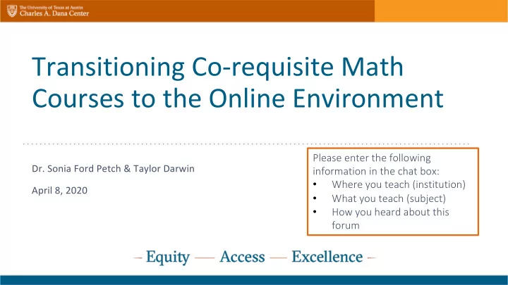 transitioning co requisite math courses to the online