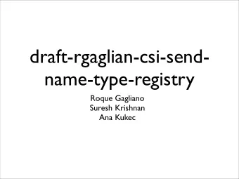 draft-rgaglian-csi-send-  name-type-registry  Roque Gagliano  Suresh Krishnan  Ana Kukec  SEND