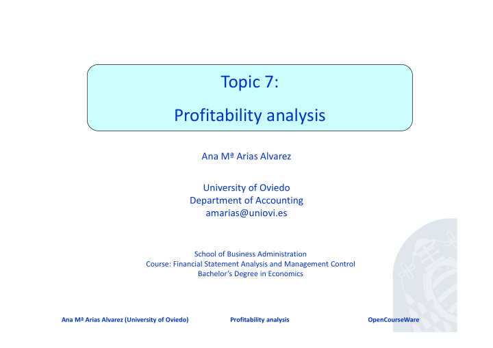 topic 7 profitability analysis