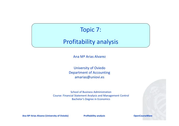 topic 7 profitability analysis