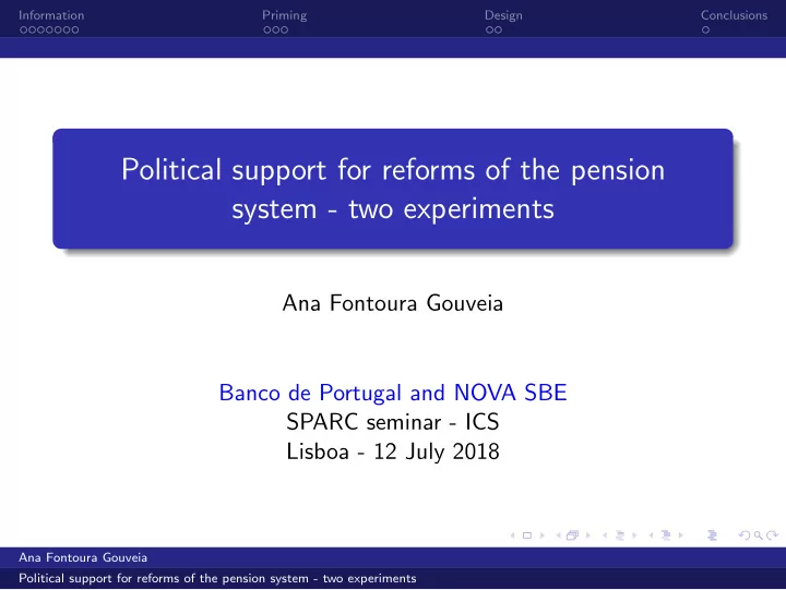 political support for reforms of the pension system two