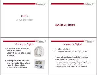 Unit 3  Binary Representation  ANALOG VS. DIGITAL  3.3  3.4  Analog vs. Digital  Analog vs. Digital