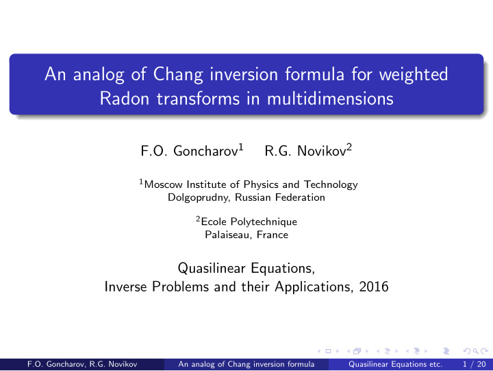 an analog of chang inversion formula for weighted radon