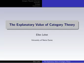 The Explanatory Value of Category Theory  Ellen Lehet  University of Notre Dame  Ellen Lehet  The