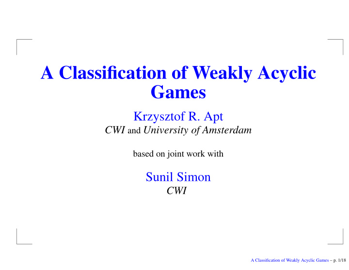 a classification of weakly acyclic games