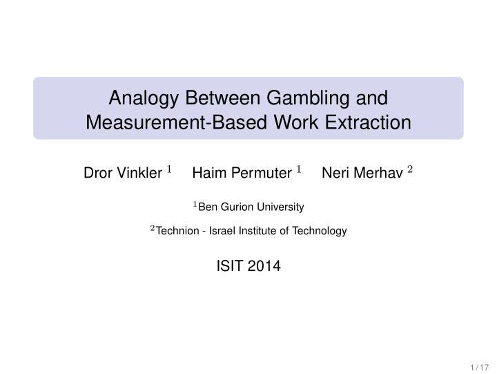 analogy between gambling and measurement based work