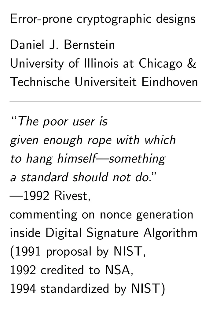 error prone cryptographic designs daniel j bernstein