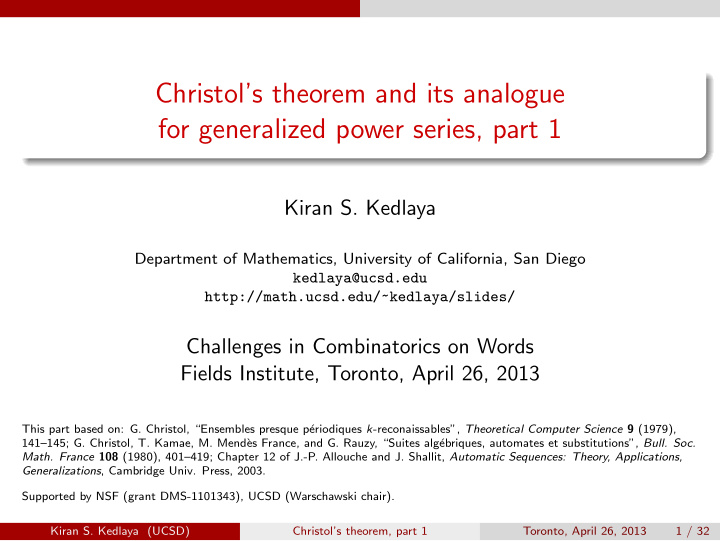 christol s theorem and its analogue for generalized power