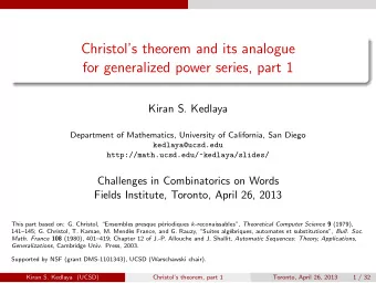 Christols theorem and its analogue  for generalized power series, part 1  Kiran S. Kedlaya
