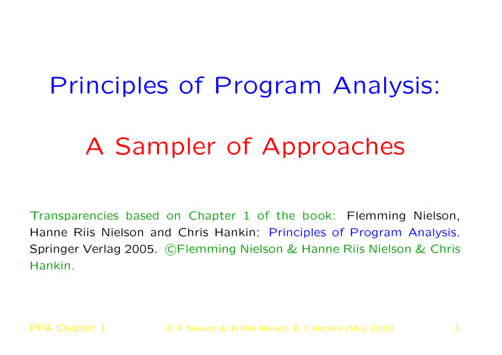 principles of program analysis a sampler of approaches