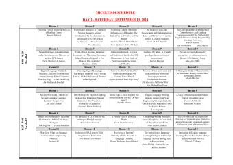 MICELT2014 SCHEDULE  DAY 1 - SATURDAY, SEPTEMBER 13, 2014  Room 1 Room 2  Room 3 Room 4  Room 5