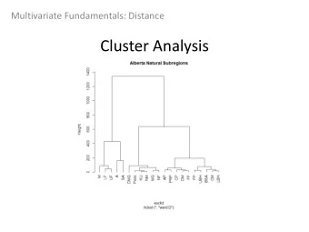 Cluster Analysis Objective: Group data points into classes of similar points based on a  series of