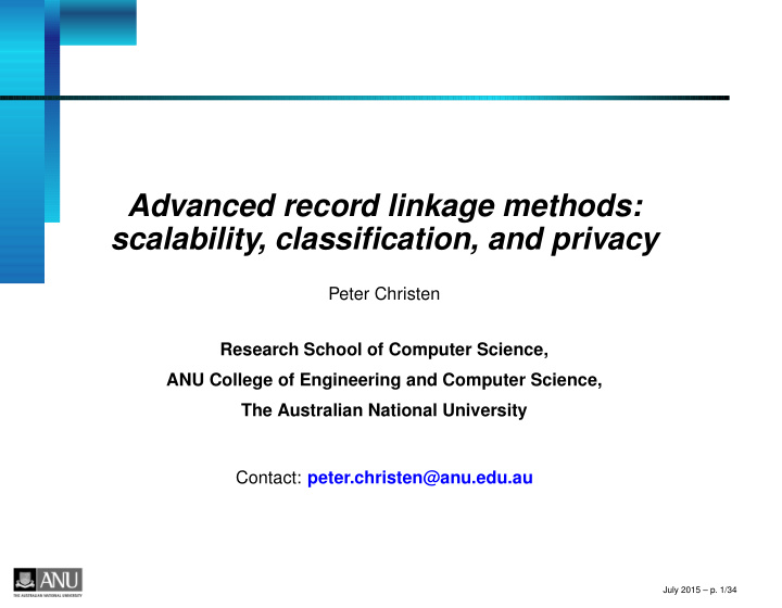 advanced record linkage methods scalability