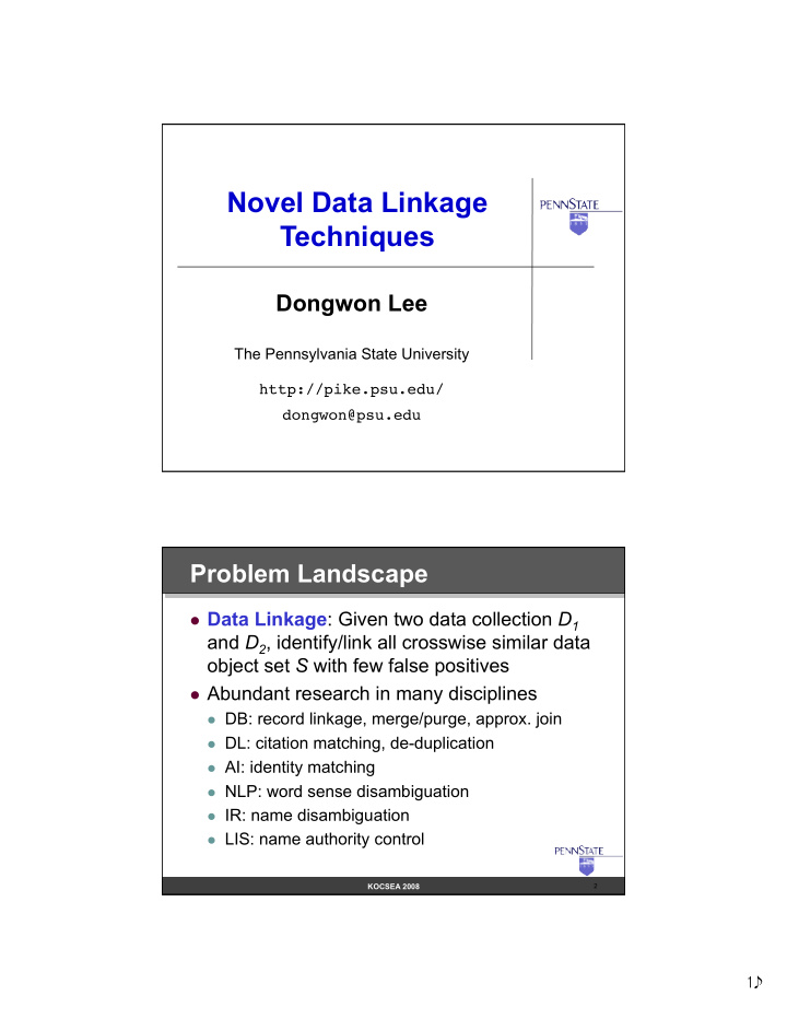 novel data linkage techniques