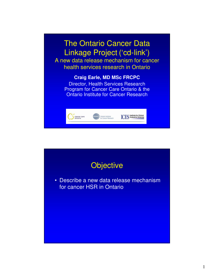 the ontario cancer data linkage project cd link