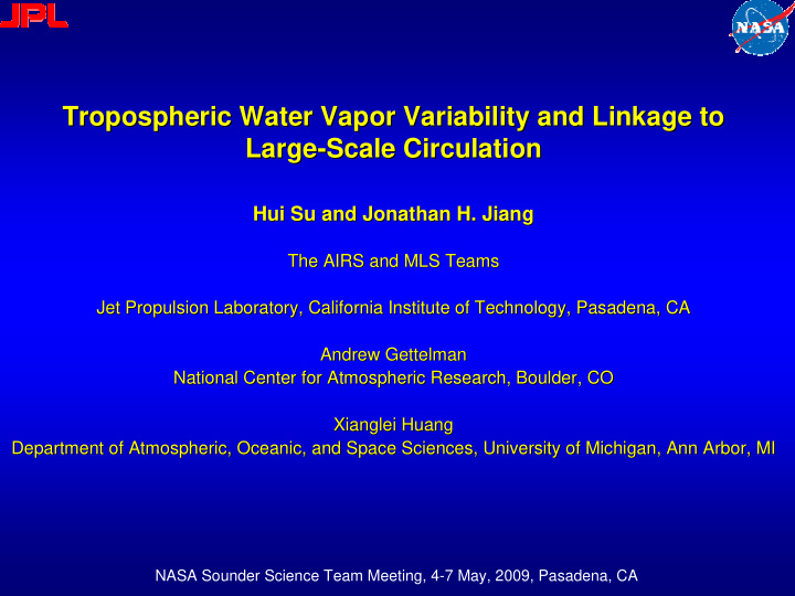 tropospheric water vapor variability and linkage to