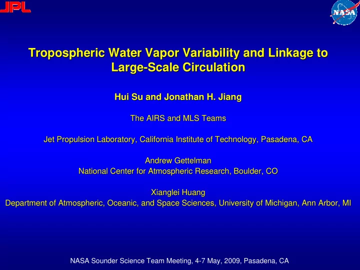 tropospheric water vapor variability and linkage to