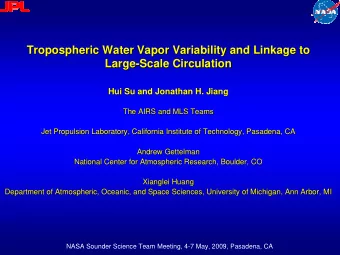 Tropospheric Water Vapor Variability and Linkage to  Tropospheric Water Vapor Variability and