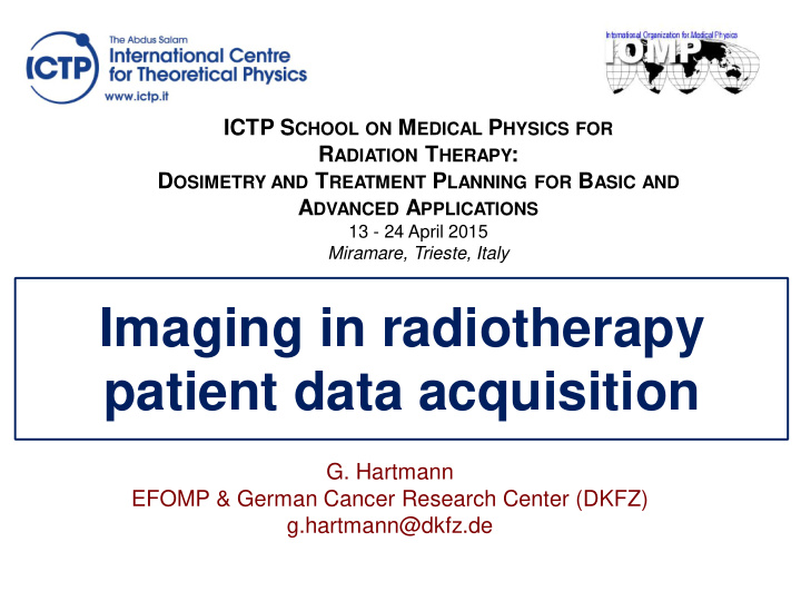 imaging in radiotherapy patient data acquisition