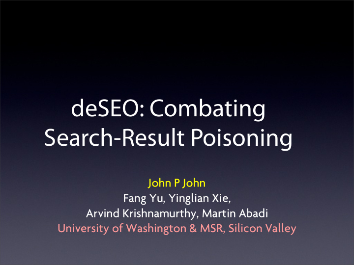 deseo combating search result poisoning