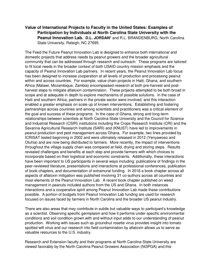 value of international projects to faculty in the united