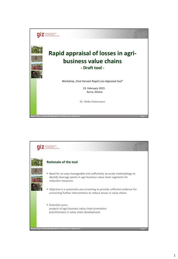 rapid appraisal of losses in agri business value chains