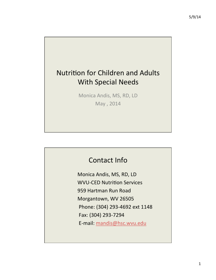 nutri on for children and adults with special needs