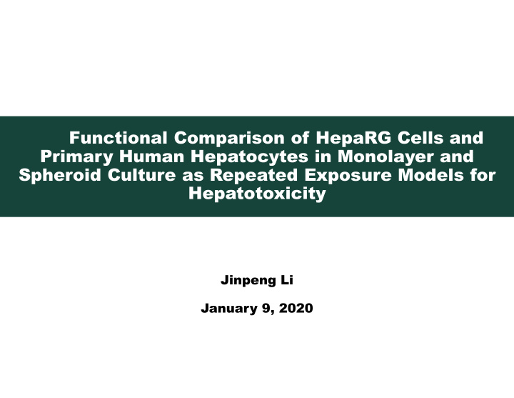 functional comparison of heparg cells and primary human