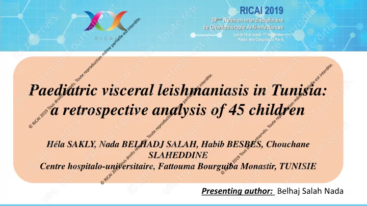 paediatric visceral leishmaniasis in tunisia