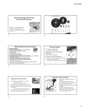6/21/2019  Mosquit Mosquito Bio Biology, Disea Disease Ri  Risk sk, and Pe  and  Pers rsonal Pr