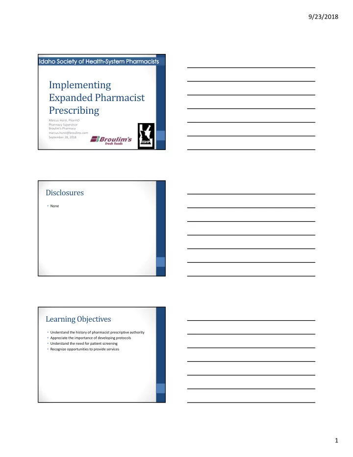 implementing expanded pharmacist prescribing