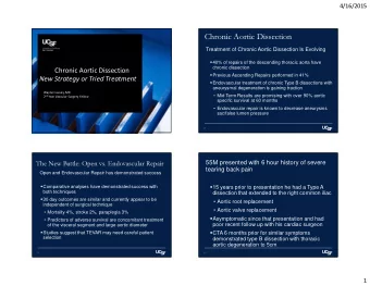 Chronic Aortic Dissection  Treatment of Chronic Aortic Dissection Is Evolving  40% of repairs of