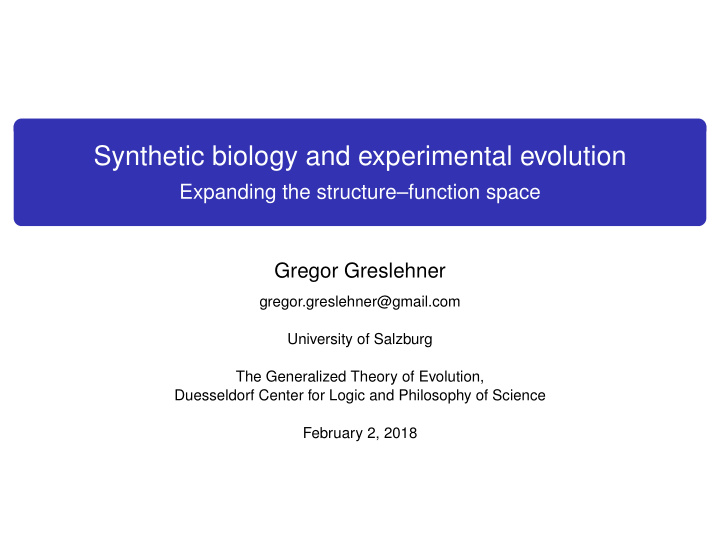 synthetic biology and experimental evolution