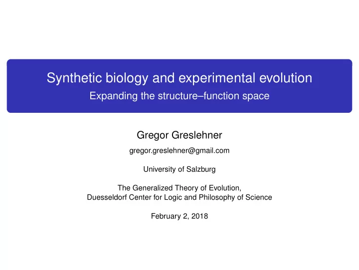 synthetic biology and experimental evolution