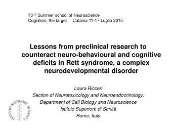 neurodevelopmental disorder  Laura Ricceri  Section of Neurotoxicology and Neuroendocrinology,