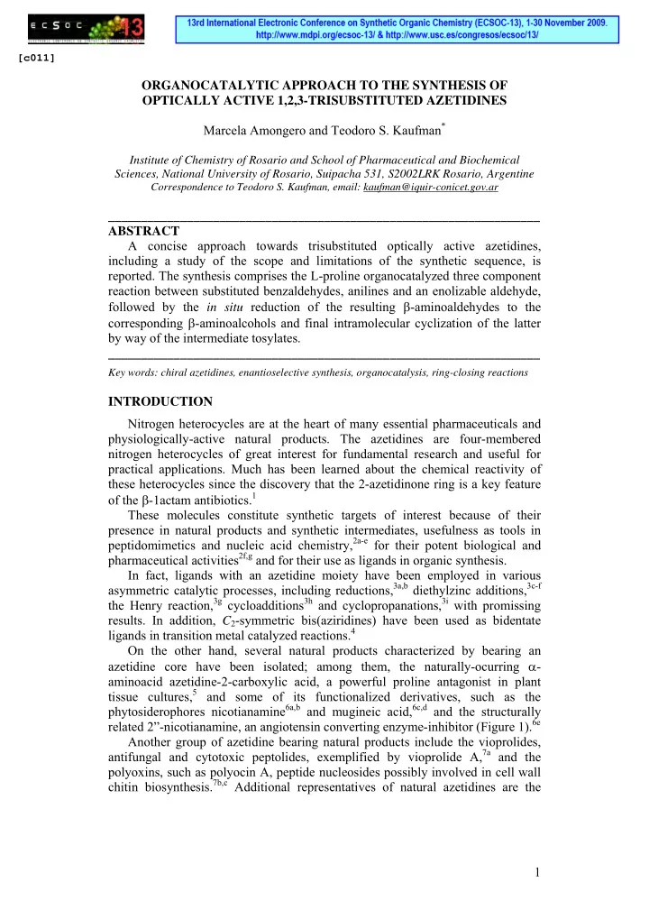 organocatalytic approach to the synthesis of optically