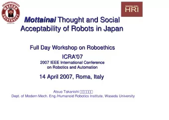 Mottainai Thought and Social  Mottainai  Thought and Social  Acceptability of Robots in Japan