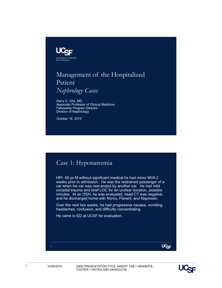 management of the hospitalized patient nephrology cases
