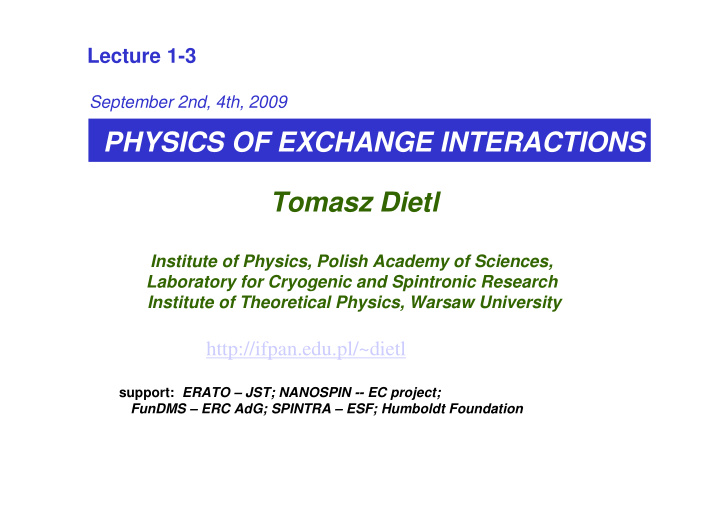 physics of exchange interactions tomasz dietl