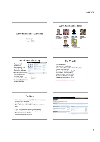WormBase ParaSite Team  WormBase ParaSite Workshop  Kevin Howe  Bruce Bolt  Jane Lomax  Myriam