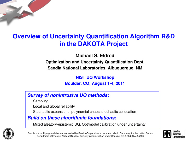 overview of uncertainty quantification algorithm r d