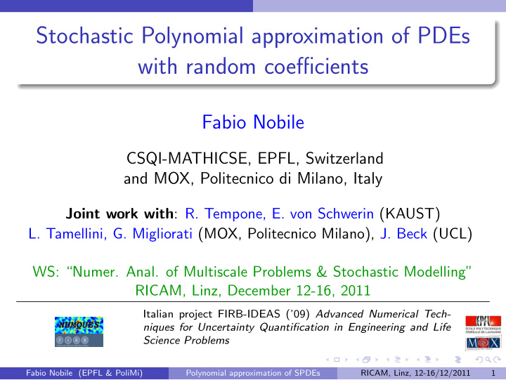 stochastic polynomial approximation of pdes with random
