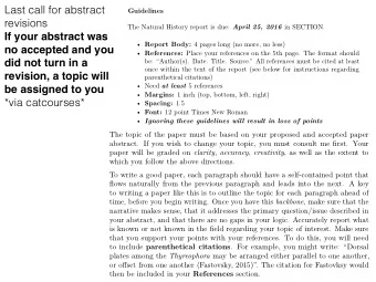 Last call for abstract  Guidelines  revisions The Natural History report is due: April 25, 2016 in