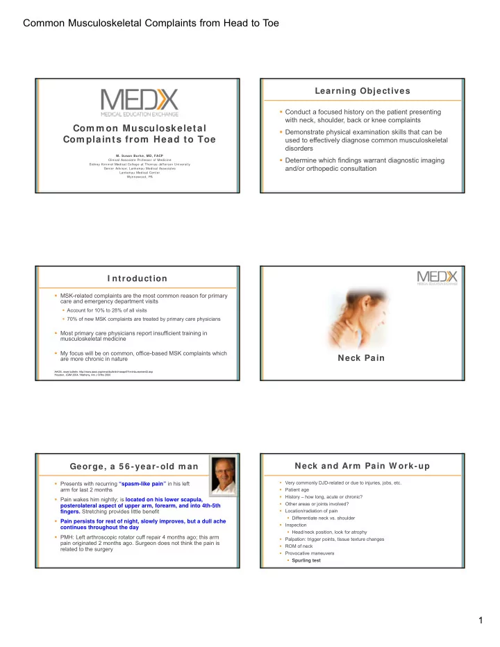 common musculoskeletal complaints from head to toe