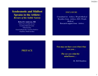 Syndesmotic and Midfoot  DISCLOSURE  Sprains in the Athlete: Consultant for: Arthrex, Wright