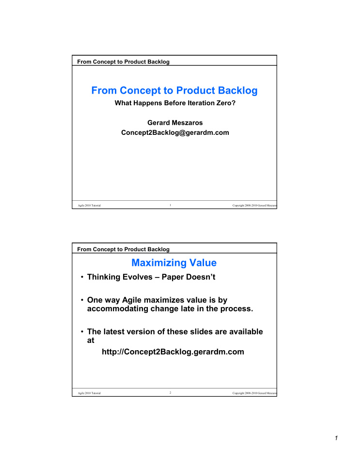 from concept to product backlog