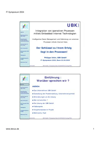 UB  UBK  GmbH  Integration von operativen Prozessen  Agenda  mittels Embedded Internet Technologien