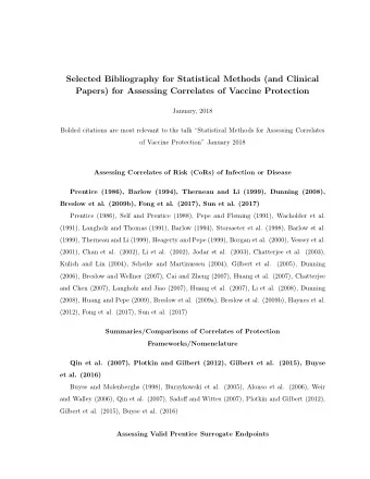 Selected Bibliography for Statistical Methods (and Clinical  Papers) for Assessing Correlates of