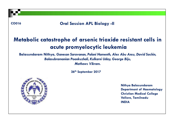 metabolic catastrophe of arsenic trioxide resistant cells
