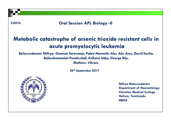 metabolic catastrophe of arsenic trioxide resistant cells